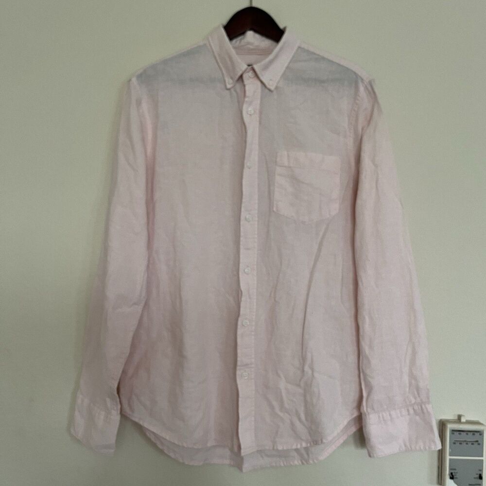 14th and Union Men's Linen Blend Dusty Pink Button Down Long Sleeve Shirt SZ M